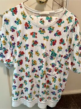 White Short Sleeve Floral Pocket Tee and Skirt Set - Multicolor Floral